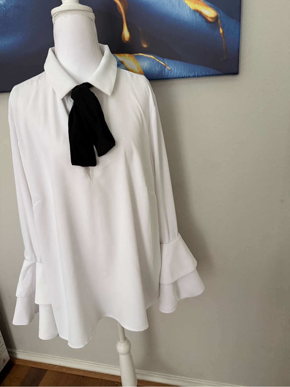 Eloquii White Blouse with Black Bow Tie Neck - Picture 2 of 2